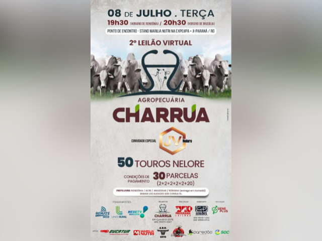 2º Leilão Virtual Agropecuária Charrua e Convidados