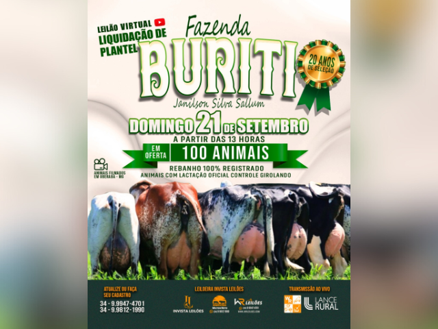 Leilão Virtual Liquidação de Plantel Fazenda Buriti